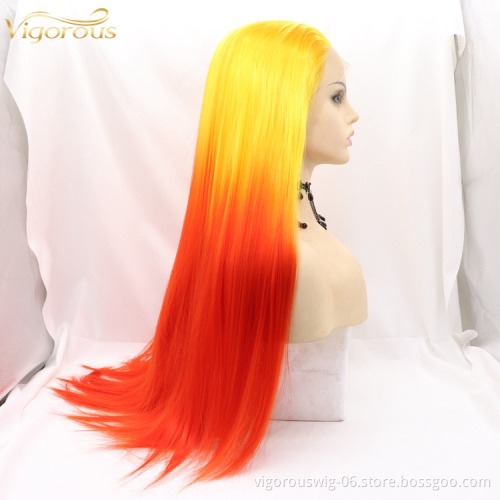 Vigorous natural hairline ombre fiber premium futura high quality wholesale prices free part synthetic lace front wigs